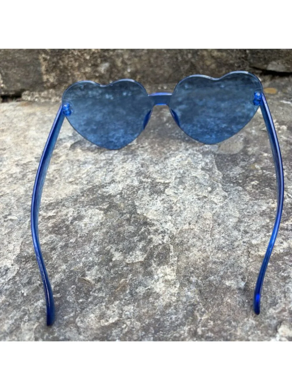 NEW Blue Heart Shaped Sunglasses Rimless Tinted Festival Rave Party Boho Shades